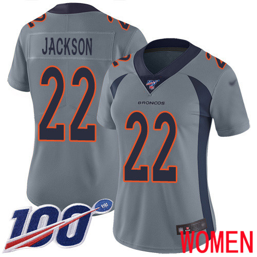 Women Denver Broncos #22 Kareem Jackson Limited Silver Inverted Legend 100th Season Football NFL Jersey